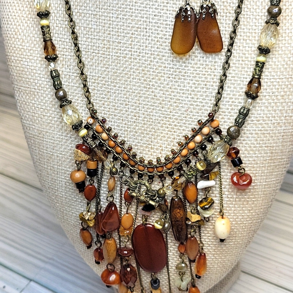 Necklace Bundle Vintage Glass + Stone Statement Necklaces, 3 Piece Bundle C35